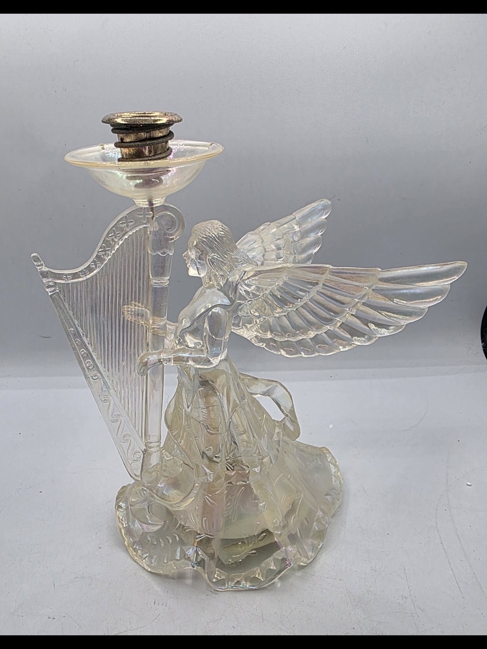 ANGEL Acrylic Candlestick Holder Iridescent finish GORGEOUS. Lights And Music.